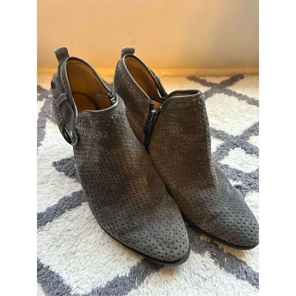 Franco Sarto Dale 2 Perforated Leather Suede Booties 8.5 gray Boho